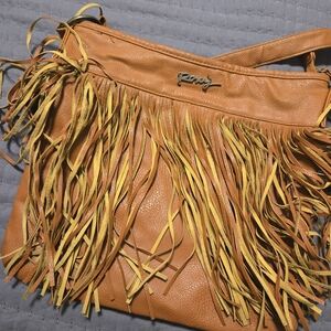 Roxy Tan Leather Fringe Shoulder Bag